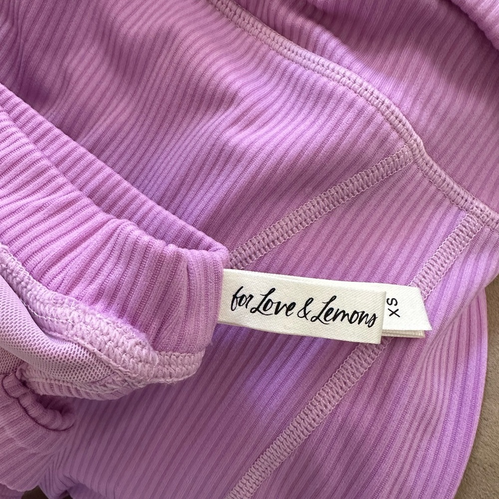 For Love And Lemons Purple Ribbed Sports Bra and workout pants set. Xs nwot